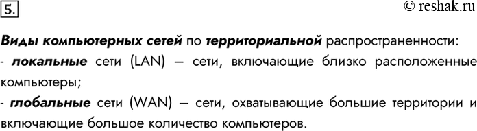 Изображение 5. Назовите виды компьютерных сетей но территориальной распространённости.Виды компьютерных сетей по территориальной распространенности:- локальные сети (LAN) –...