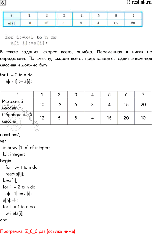 Изображение 6. Имеется одномерный целочисленный массив из семи элементов.Каким будет результат преобразования массива но следующему алгоритму?В тексте задания, скорее всего,...
